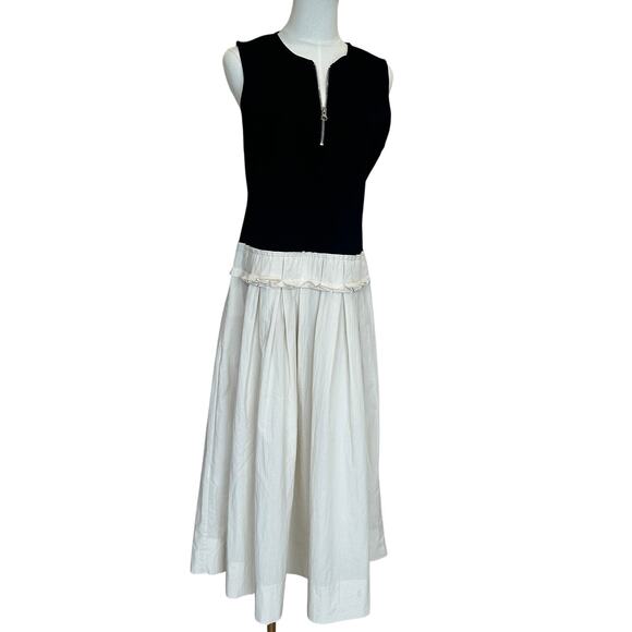 Plan C Black Cream Fit Flare Midi Dress SIZE 10 Romantic Cotton Designer $375 - Picture 7 of 10